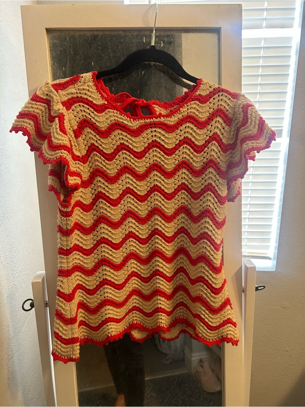 Rails Red and Cream Wavy Knit Top